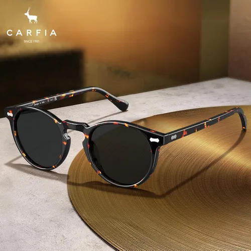 Miniatura 60 de CARFIA Gafas de sol polarizadas de acetato redondo para mujer, protección UV de cara pequeña con funda de cuero CA5288