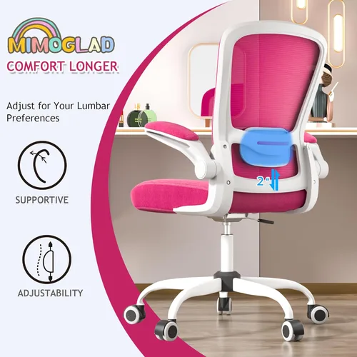 Miniatura 2 de Mimoglad Silla de oficina ergonómica de malla con respaldo alto, soporte lumbar ajustable, cojín de asiento grueso (moderno, rosa Barbie)