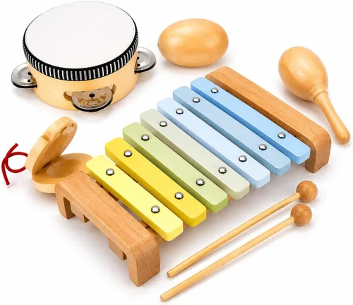 Juego de instrumentos musicales para niños pequeños, juguetes Montessori de madera para bebés, juguetes musicales sensoriales para niños pequeños,