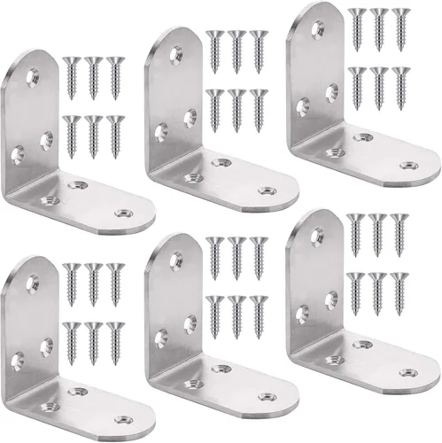 Miniatura 7 de 6 piezas de soportes de esquina en L negros de acero inoxidable de 65x65mm, soportes de estante resistentes para madera, estantes, soportes de unión