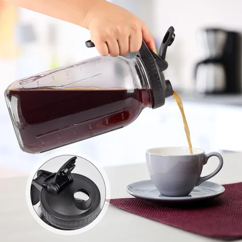 Miniatura 3 de Cafetera helada en tarro de cerveza fría, vidrio duradero, 64 onzas (2 cuartos de galón/1.9 litros), con asa y filtro de acero inoxidable para café