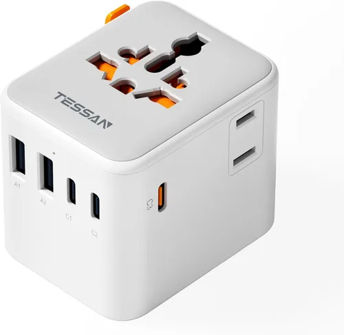 Miniatura 8 de TESSAN Adaptador de viaje universal, adaptador de corriente internacional con 4 puertos USB (1 USB C), adaptador de enchufe mundial cargador