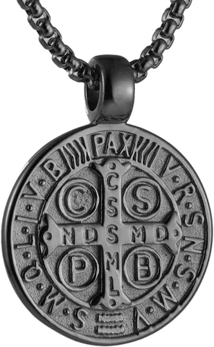 Miniatura 2 de Collar con colgante de exorcismo de San Benito para hombre, acero inoxidable, cruz católica, protección de demonios, cazador de fantasmas (CSPB)