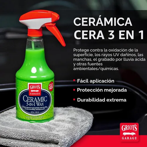Miniatura 2 de Cera de 3 en 1 de cerámica de Griots Garage, aerosol SiO2 para coches, camiones y caravanas, proporciona protección y formación de gotas de agua
