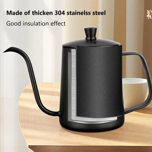 Miniatura 3 de MERMOO YILAN Hervidor de café de cuello de cisne de 21 oz para verter sobre goteo, 20.3 fl oz, boquilla larga y estrecha de acero inoxidable, Negro