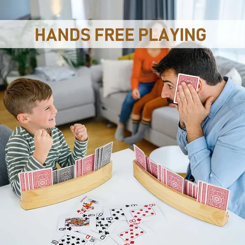 Miniatura 7 de LotFancy Juego de 2 portatarjetas para niños, adultos y personas mayores, juego de 2, 3 niveles, manos libres, tarjetero de madera curvado