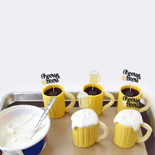 Miniatura 6 de Gyufise 24 piezas de decoración para cupcakes de Cheers and Beers - Taza de cerveza con purpurina negra para cupcakes, baby shower, cumpleaños