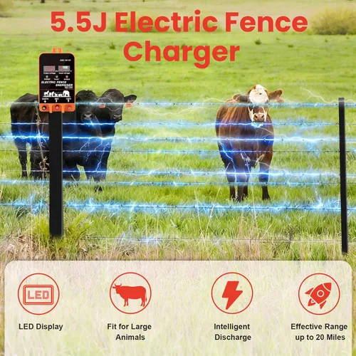 Miniatura 7 de Cargador de valla eléctrica PROOVEELLY de 5.5 joules, 10 millas, alimentación AC DC 2 en 1, entrada 12 V, salida 8 kV o 12 kV, con pantalla