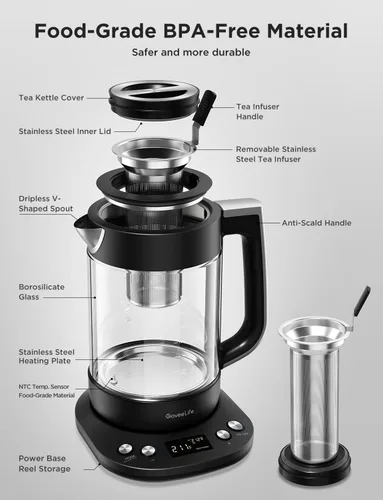Miniatura 7 de GoveeLife - Hervidor Eléctrico Inteligente con Infusor de Té para Hojas Sueltas, Hervidor Eléctrico de Té de 1.7 L con Programa de Infusión, Control