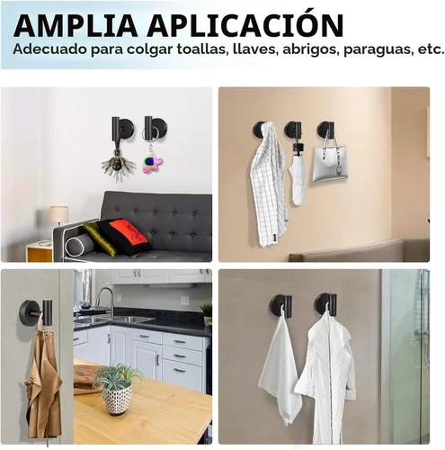 Miniatura 6 de Kruodop Ganchos para toallas de baño, 2 paquetes de soporte para toallas de pared, gancho negro mate para bata de pared, gancho de acero inoxidable