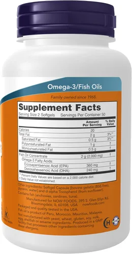 Miniatura 2 de NOW Foods Omega-3 - 100 cápsulas blandas (Paquete de 2)