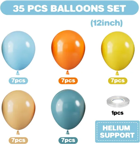 Miniatura 2 de Globos Saxuxu azul, amarillo y naranja, de 12 pulgadas, globos retro azul marino, amarillo y naranja, de látex y helio para cumpleaños de niños