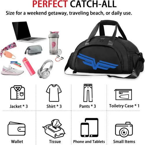 Miniatura 6 de FIORETTO 30L Sports Gym Duffle Bag with Wet Pocket & Shoe Compartment, Water Repellent Weekender Hospital Overnight Bag for Women, Sports Holdall