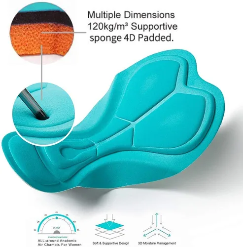 Miniatura 4 de Pantalones cortos de ciclismo para mujer con gel 4D con franja antideslizante cómodos