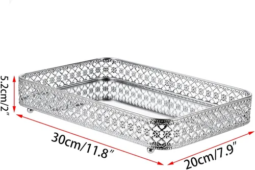 Miniatura 2 de ELLDOO Bandeja para Espejo de Perfume de Tocador, Bandeja de Maquillaje, Organizador de Joyería Tallado en Hueco, Bandeja de Almacenamiento de Plata