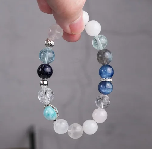Miniatura 184 de Precious Gemstone Natural Crystal Healing Bracelet, Rutilated Quartz, Moonstone, Quartz Handmade Original Design Bracelet