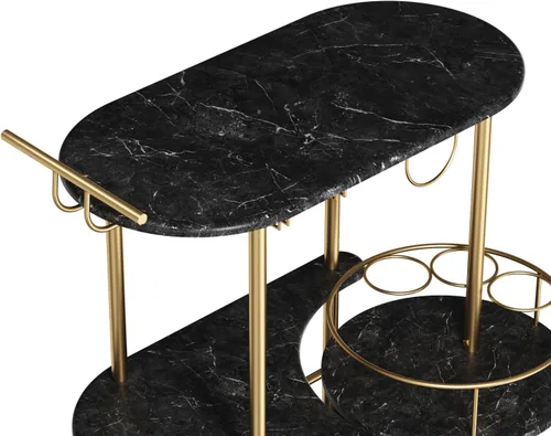 Miniatura 6 de Carritos de bar negros PAUKIN con estantes de almacenamiento de 4 niveles, carrito de servicio de bar móvil con estante para vino y soporte
