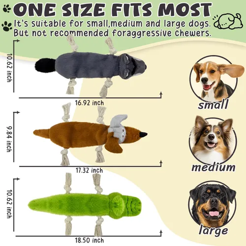 Miniatura 4 de Juguetes chirriantes para perros sin relleno, paquete de 3 juguetes de cuerda para dentición, juguetes de peluche arrugados para mantenerlos