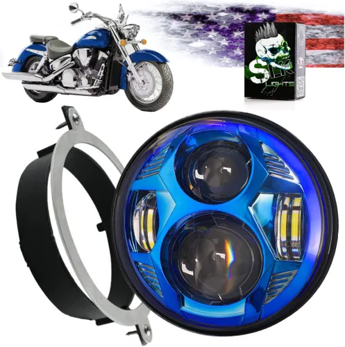 SLK-Customs VTX - Kit de faros LED de 5 3/4 pulgadas con soporte y herrajes, Plug and Play Daymaker - Compatible con modelos Honda VTX no F (azul)