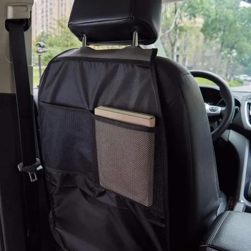 Miniatura 4 de 2 protectores de asiento trasero de automóvil, organizador antipatadas con 2 bolsillos para suministros de juguetes de bebé, asiento de automóvil