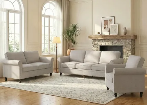 Miniatura 11 de BALUS Couches Sofa Set for Living Room, Couch Sofa with Wooden Sofa Legs, Linen Living Room Furniture with Nailhead Trim, 6" Cushion, Sectional