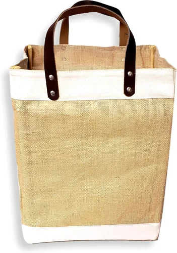 Miniatura 3 de Bolsa de mano ecológica con asa de cuero de yute y algodón