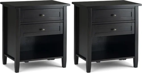 Miniatura 24 de SIMPLIHOME Warm Shaker Mesitas de noche de madera maciza de 24 pulgadas de ancho estilo transicional en negro para sala de estar y dormitorio