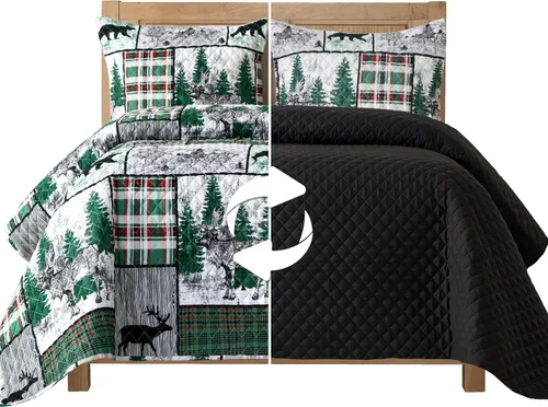 Miniatura 12 de Elegant Comfort Juego de colcha reversible acolchada de 3 piezas con fundas de almohada, exquisitas costuras majestuosas para todas las estaciones