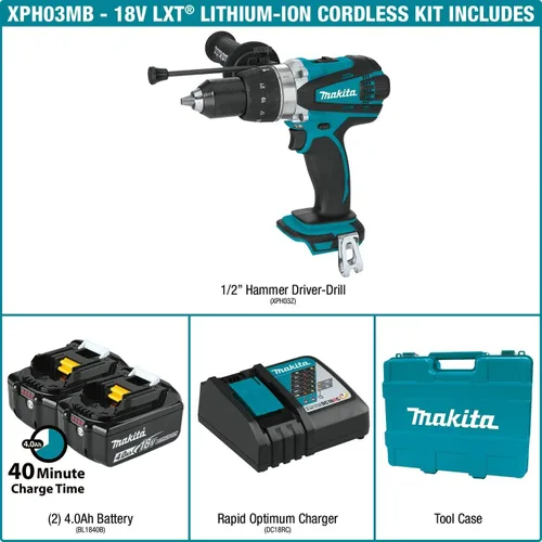 Miniatura 3 de Makita XPH03MB 18V LXT® Kit de taladro de martillo inalámbrico de iones de litio de 1/2" (4.0Ah)