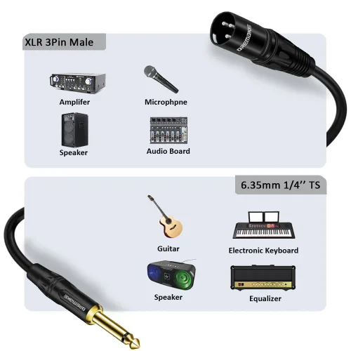 Miniatura 3 de Cable de micrófono desequilibrado de 3 pies de 0.250 in a XLR para altavoces, escenario, DJ, AMP, consola de audio de estudio