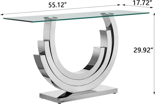Miniatura 25 de Mesa de centro de cristal de lujo, mesa de centro de sofá de 47 pulgadas con marco de acero inoxidable dorado y parte superior de vidrio negro, mesa