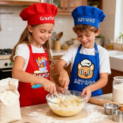 Miniatura 6 de Delantal personalizado para niños con bolsillo para nombre, sombrero de chef personalizado y delantal para cocina, cocina, hornear, pintura