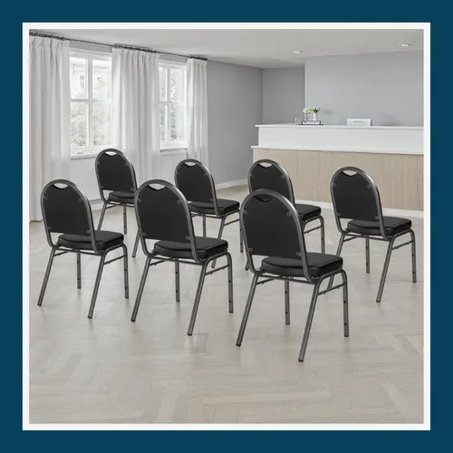 Miniatura 12 de OEF Furnishings OEF9210-SV/2 Silla apilable de grado comercial para banquetes (vinilo negro, marco recubierto de polvo plateado, paquete de 2)