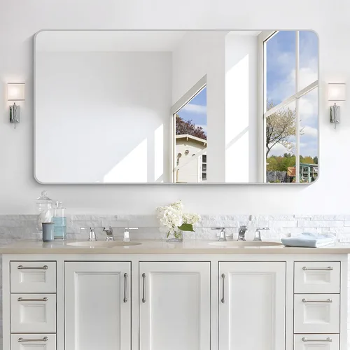 Miniatura 36 de Espejo de baño de 18 x 24 pulgadas con marco de metal negro rectangular, espejo de tocador rectangular de esquinas redondeadas, espejo de pared