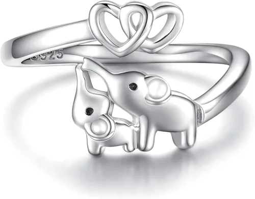 Anillo de elefante de plata de ley 925 ajustable con corazón de amor para mujeres, esposa, mamá, nana hija, regalo de joyería, Metal, no conocido
