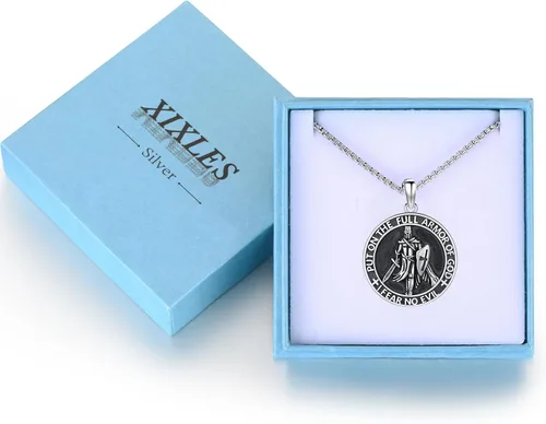 Miniatura 624 de Collar con colgante de plata de ley 925 con medalla de San Patrón, joyería religiosa para hombres y mujeres, con cadena de acero inoxidable 316L