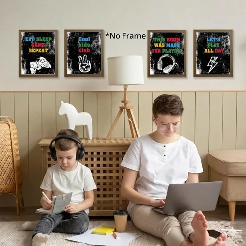 Miniatura 4 de AEHIE Kids Boys Gaming Room Wall Art Poster Prints for Teen Boys Bedroom Playroom Game Room Decor, Cool Kids Club Eat Sleep Game Repeat Decorations