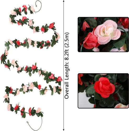 Miniatura 2 de Foraineam Paquete de 10 guirnaldas de rosas artificiales colgantes de 82 pies, rosas falsas, flores, plantas, hiedra, hogar, hotel, oficina, boda