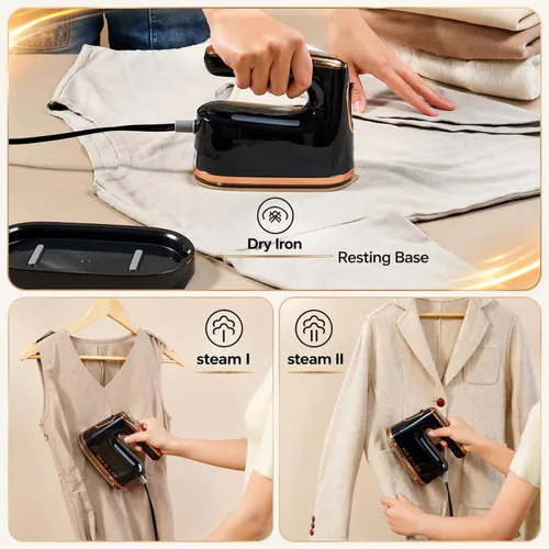 Miniatura 5 de YIKA Vaporizador y Plancha de Ropa 2-en-1, Vaporizador de Tela de Ropa de Mano para Eliminar Arrugas, Depósito de Agua de 300ml, Suela de Aleación