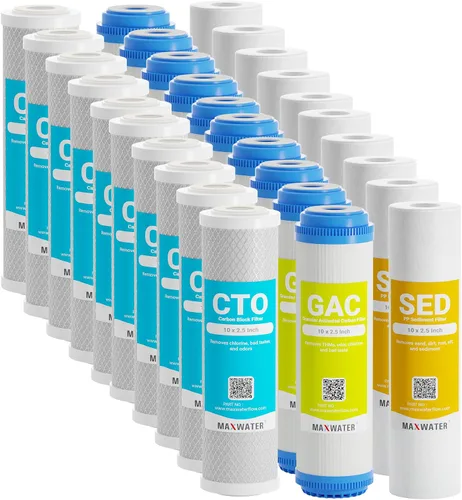 Max Water Juego de cartuchos de filtro de repuesto de 5 micras de 10 x 2.5 pulgadas para RO estándar | Sistemas de filtro de agua de ósmosis inversa