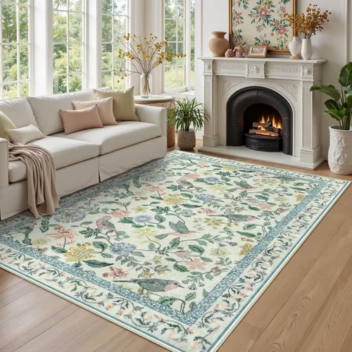 Miniatura 8 de Rugalia Alfombra de pasillo floral azul, alfombra lavable de 2 x 6 pies para pasillos, antideslizante, suave, de pelo bajo, con flores, pájaros, Rosa