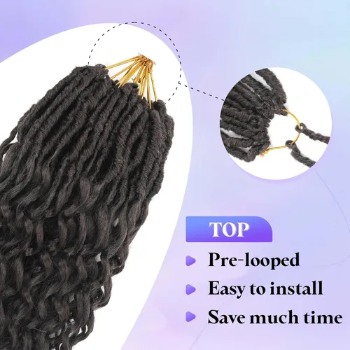 Miniatura 3 de Cabello de Ganchillo Goddess Locs de 18 Pulgadas 8 Paquetes Nuevos Faux Locs Suaves Trenzas de Ganchillo Ondas Profundas Extensiones de Cabello 4#