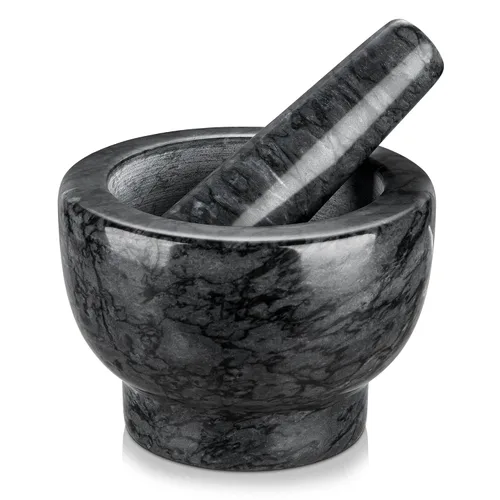 Velaze Juego de mortero y mortero de mármol, mortero de 5.1 pulgadas y capacidad de 1.25 tazas, trituradora y trituradora resistente para especias,