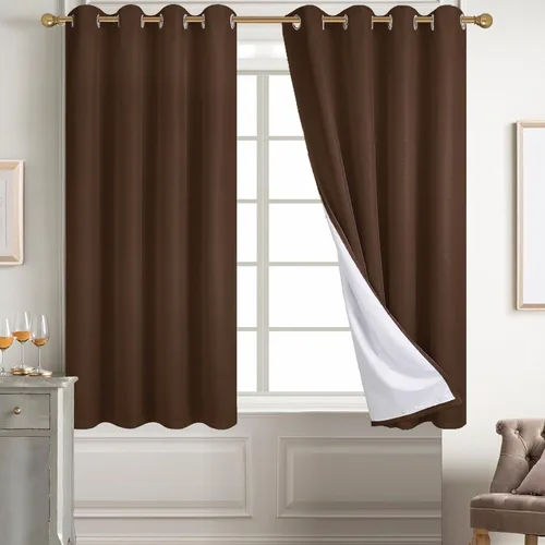 Miniatura 47 de Diraysid Cortinas 100% opacas de lino beige para dormitorio, con ojales, aislamiento térmico, cortinas de oscurecimiento de habitación