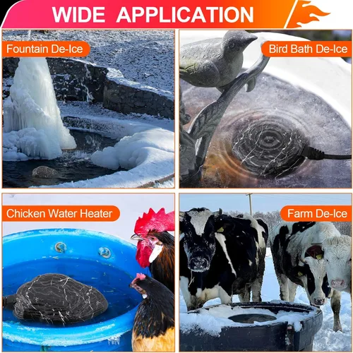 Miniatura 7 de Saillong Descongelador de baño para pájaros, roca calentada, sumergible de 80 W, calentador de agua de invierno controlado termostático con base
