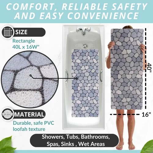 Miniatura 3 de Tapete de ducha antideslizante para bañera - Tapete de baño de lufa para baño - Tapete de baño de 40 x 16 pulgadas - Alfombra de baño antideslizante