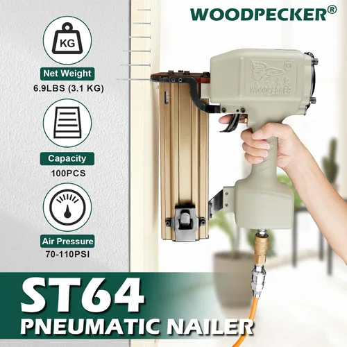 Miniatura 6 de WOODPECKER ST64 - Clavadora neumática de hormigón en T de calibre 14 con 400 clavos en T de concreto de 3/4 pulgadas, pistola de clavos de concreto