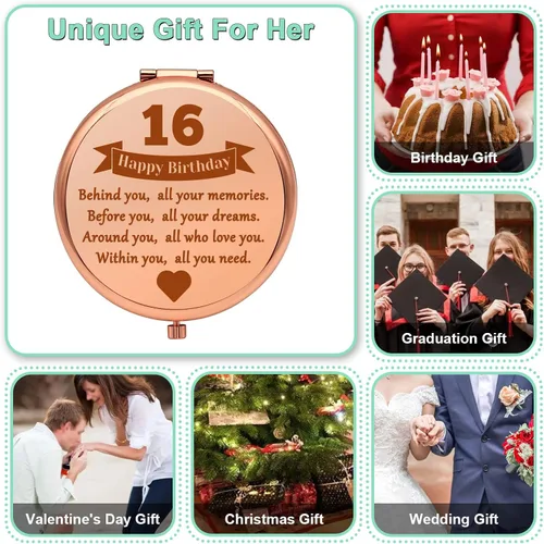 Miniatura 6 de Regalos de dulces 16 para niñas, regalos de feliz cumpleaños 16 para mejor amiga, sobrina, hija, ideas de regalo de cumpleaños 16 para niñas, espejo