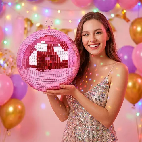 Miniatura 4 de Bola de espejo para discoteca, DJ, club, fiesta, boda, decoración del hogar, Muscab, bola de discoteca de 12 pulgadas con anillo colgante, rosa