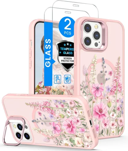 Miniatura 15 de Dretal Funda para iPhone 12 Mini / 13 Mini floral, con protector de pantalla, soporte para cámara, protección de grado militar, translúcida mate